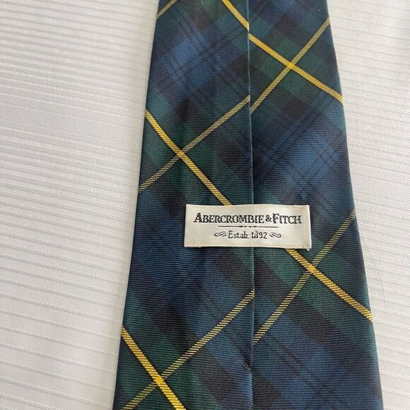 Abercrombie & Fitch Vintage Green Blue Plaid Necktie Tie - Picture 6 of 6
